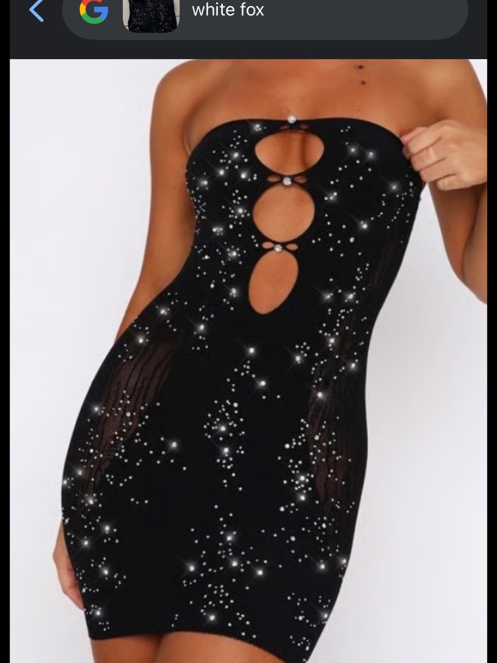Strapless Black Rhinestone Cutout Bodycon Dress